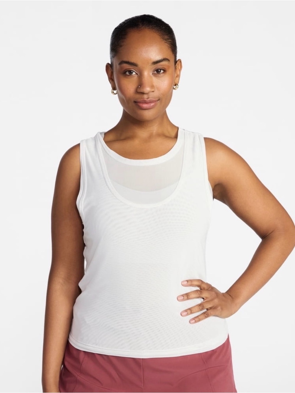 Avia White Layered Scoop Tank Top
